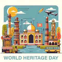 World Heritage Day Post Template Flat Design Illustration, Generative AI