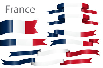 set of flag ribbon with colors of France for independence day celebration decoration