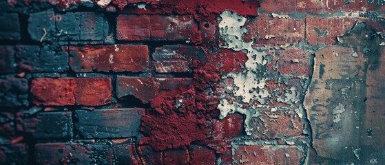 A close-up of a red brick wall reveals a tapestry of textures and hues, highlighted by the remnants of paint and the scars of weathering. The visual story is one of resilience and the passage of time.