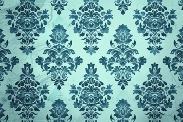 Zelfklevend Fotobehang Turquoise blue wallpaper with damask pattern background © Lenhard