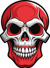 Human skull in red color