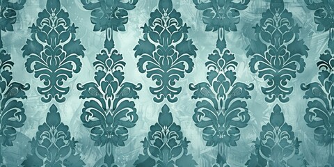 Turquoise blue wallpaper with damask pattern background - obrazy, fototapety, plakaty
