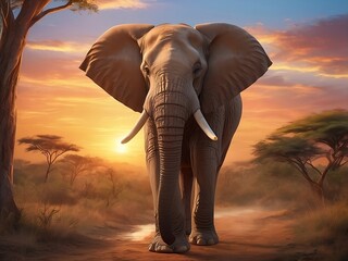 Fototapeta na wymiar A majestic elephant stands tall in a vibrant and colorful background.Concept of wild life photography