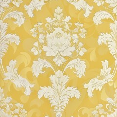 Yellow wallpaper with damask pattern background