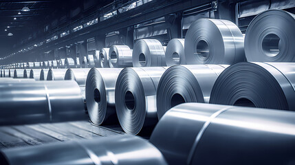Large aluminum coil, modern aluminum production machinery, business concept and industrial concept