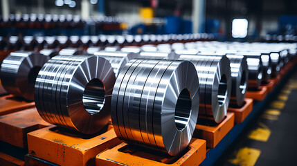 Large aluminum coil, modern aluminum production machinery, business concept and industrial concept