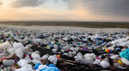 埋立処分場のゴミの山、環境汚染プラスチック汚染、ごみ問題 - obrazy, fototapety, plakaty