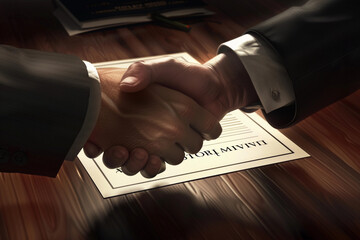handshake between two businesspeople, with a contract titled 'Accountability Agreement', focused and clear lighting, emphasizing trust and responsibility