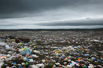 埋立処分場のゴミの山、環境汚染プラスチック汚染、ごみ問題 - 740874270