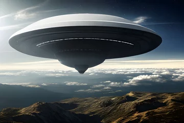 Fotobehang 空に円盤型のUFO出現！宇宙人の襲来 © sky studio