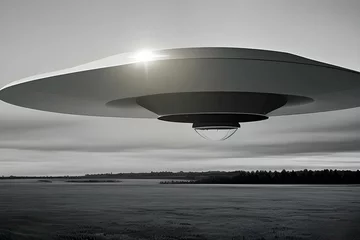 Gordijnen 空に円盤型のUFO出現！宇宙人の襲来 © sky studio