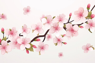 Spring's Pink Floral Beauty: Sakura Blossom on a Branch, a Delicate Illustration of Japanese Garden Elegance