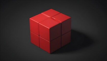 Low poly red poligonal crystal cube isolated on black background