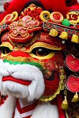 中国旧正月（春節）のリアルな獅子のお祝い飾り - obrazy, fototapety, plakaty