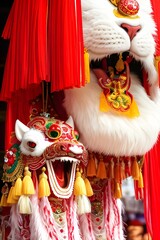 中国旧正月（春節）のリアルな獅子のお祝い飾り - 740875803