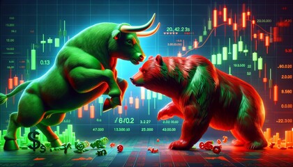 Epic Clash of Markets: The Bull and Bear in Digital Combat