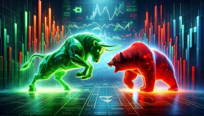 Epic Clash of Markets: The Bull and Bear in Digital Combat