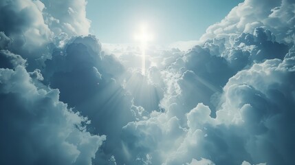 Jesus Ascends to Heaven in a Light Cross Shape in Clouds