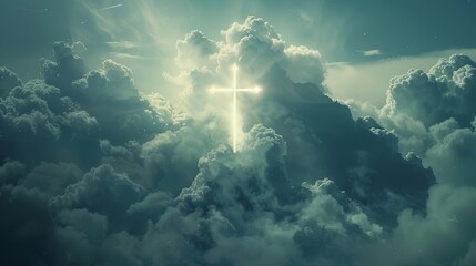 The Resurrection - Light Cross Shape In Clouds - Risen - Jesus Ascending to Heaven