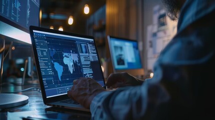 UI and UX designs being discussed by a front-end developer team on a laptop computer screen. User interface development team planning for a user-friendly UI design.