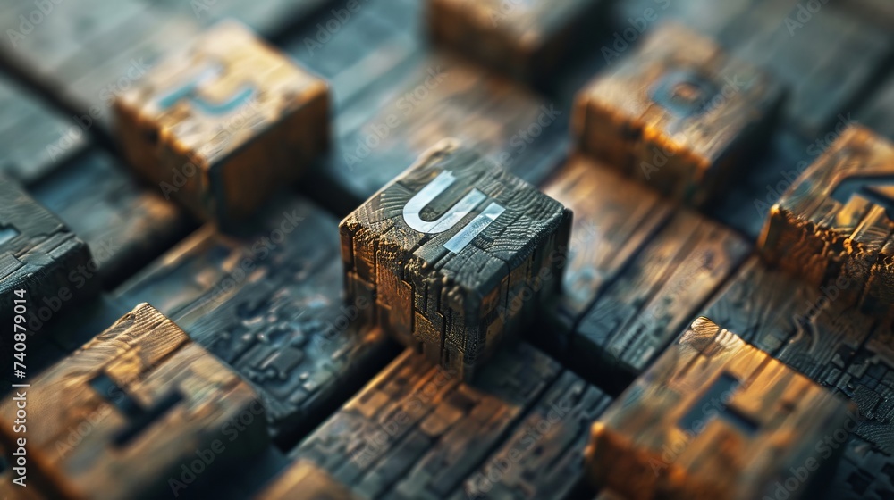 Poster The cubes form the words UX and UI. Concept for UX and UI design.
