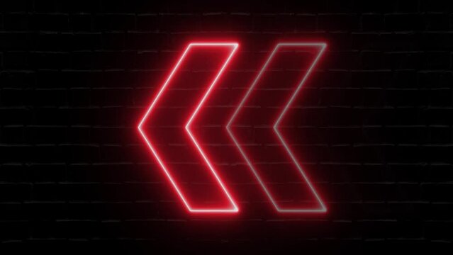 Realistic neon arrows animation. 3d render, abstract minimalist geometric arrow background.  Glowing neon motion sign, outline 4k video.