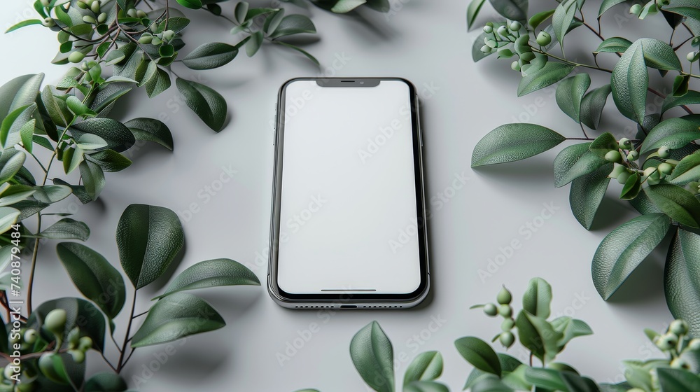 Poster smartphone mockup closeup isolated on white background with a blank screen.