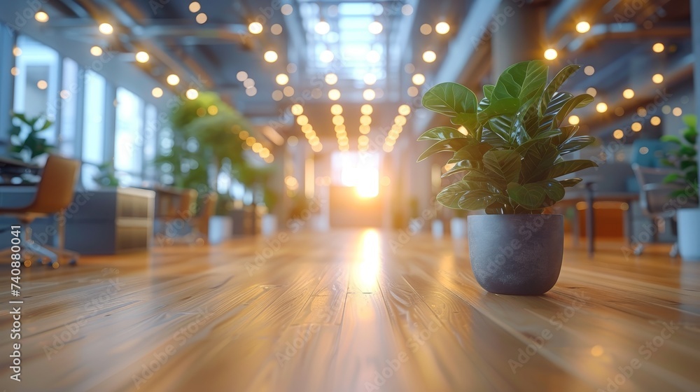 Poster background for design with blurred open space office. abstract light bokeh.
