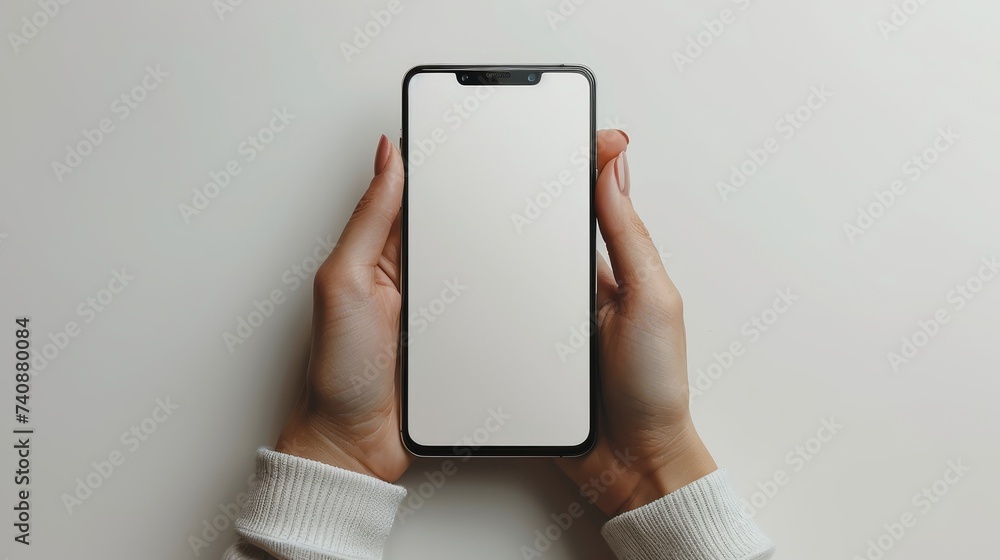 Poster White background with a white smartphone mockup isolated on a white background.