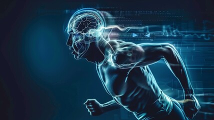 Athletes using neural interfaces to optimize performance technology meeting human potential - obrazy, fototapety, plakaty