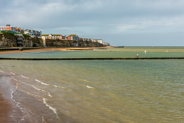 Palm Bay Beach looking back to Margate, Kent, England in Winter