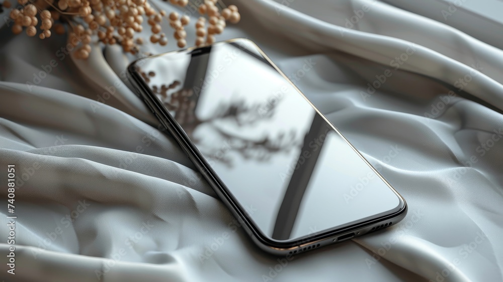 Poster smartphone mockup closeup isolated on white background with a blank screen.
