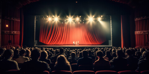 Velvet Spectacle: An Empty Auditorium, Red Chairs, and Theatrical Ambiance