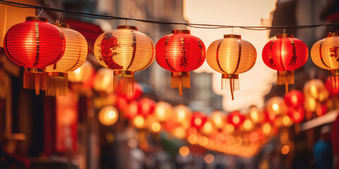 Fototapeta premium Colorful Red Lanterns Illuminate the Night in Jiufen, Taipei - Captivating Traditions of Chinese Culture