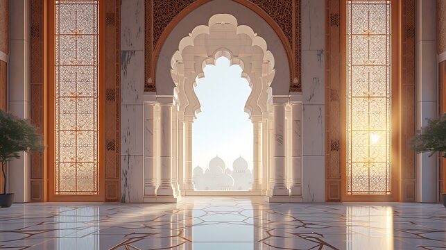 Beautiful mosque. Ramadan Kareem. generative ai
