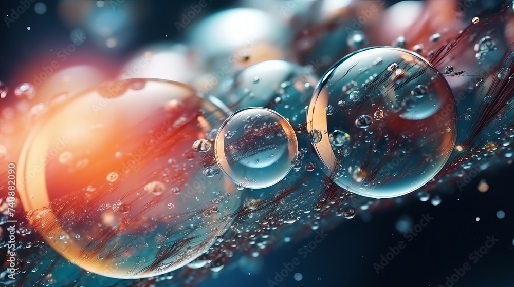 Poster banner or planets universe cosmic abstract background. abstract molecule sctructure. water bubbles. 
