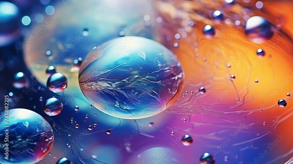 Poster banner or planets universe cosmic abstract background. abstract molecule sctructure. water bubbles. 