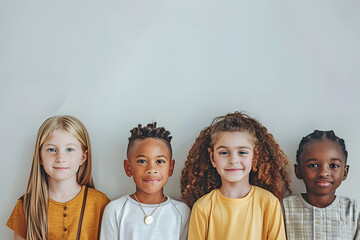 Group of different multiracial children on white background. - obrazy, fototapety, plakaty