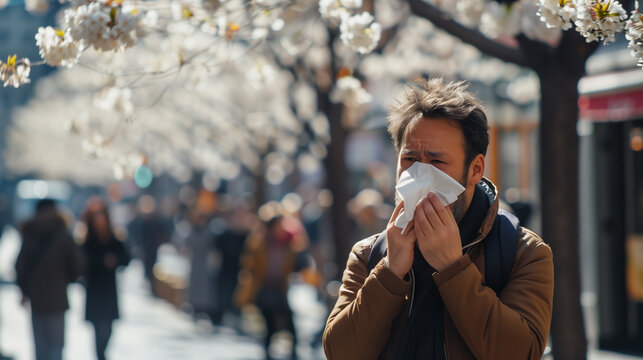 Mann mit Allergien in der Stadt