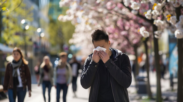 Mann mit Allergie in der Stadt