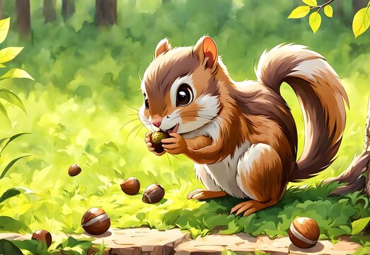 adorable squirrel eating acorns