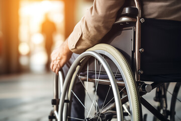 Disabled man sitting in a wheelchair close up