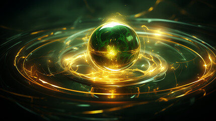 Green Sphere with flashing lights, technological, future