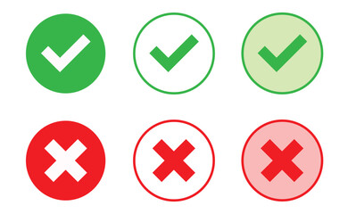 yes and no buttons. check mark and red cross symbol. Validation and refusal icon. stock illustration