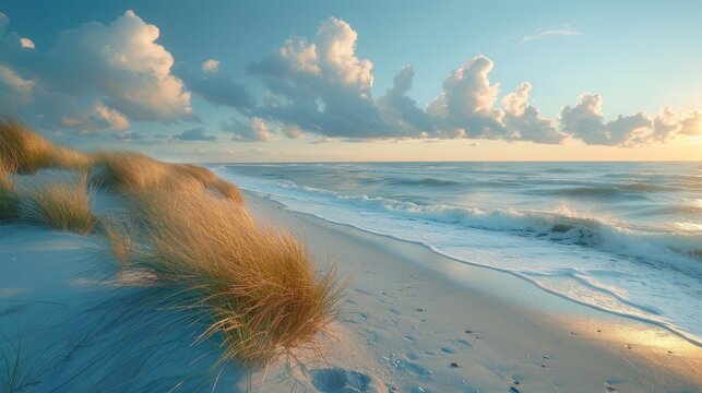 Stalks grass in the sun at the sand dunes along the north sea coast in the Rugen Isle