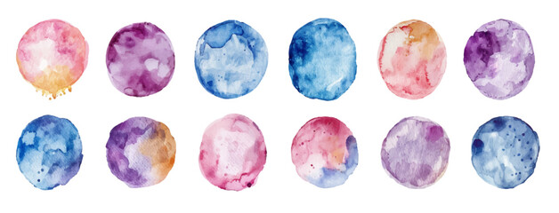 Set of watercolor circles brash multicolored. watercolor on white background. This is watercolor splash. It is drawn by hand transparent background.	