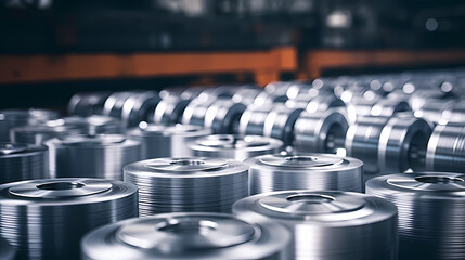 Obraz premium Stainless steel coils at factory site