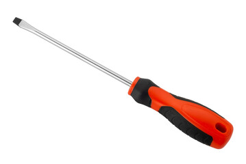 Screwdriver flat tip with red and black handle isolated 