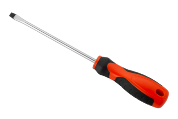 Screwdriver flat tip with red and black handle isolated 