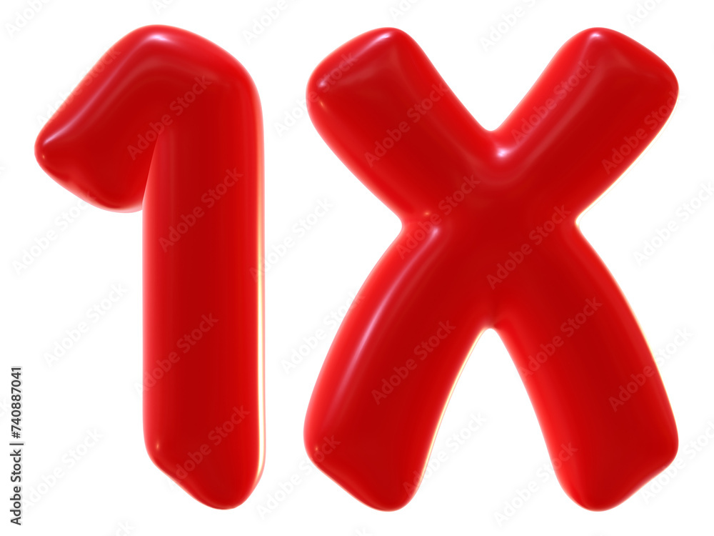 Poster 1x with red color isolated on transparent background. 3d number and letter icon for double and bonus